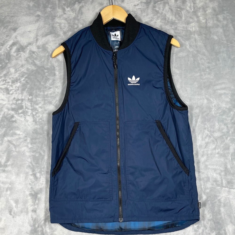 Adidas Skateboarding Navy Blue Full Zip Vest Plaid Lined Mens Small S Utility